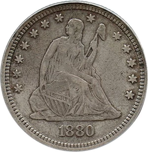 image for: 1880 25c PCGS/CAC XF40