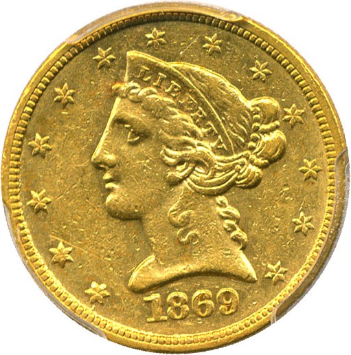 image for: 1869-S $5 PCGS AU53
