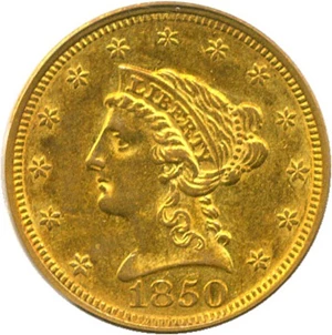 image for: 1850 $2 1/2 PCGS AU55