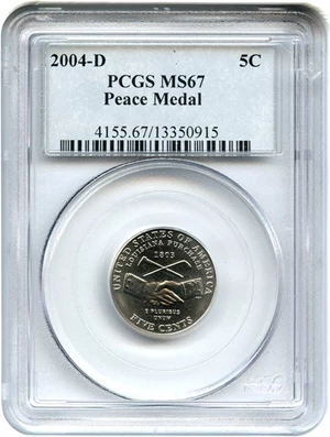 image for: 2004-D 5c PCGS MS67 (Peace Medal)