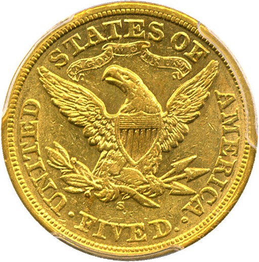 image for: 1869-S $5 PCGS AU53