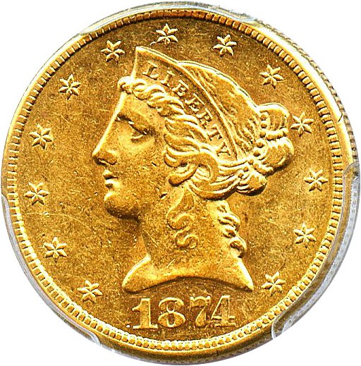 image for: 1874-CC $5 PCGS AU55