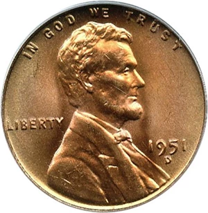 image for: 1951-D 1c PCGS MS67 RD