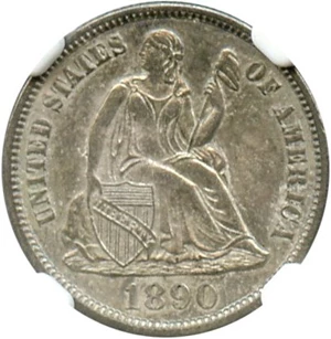 image for: 1890-S 10c NGC/CAC MS65