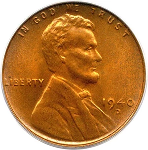 image for: 1940-D 1c PCGS MS67 RD