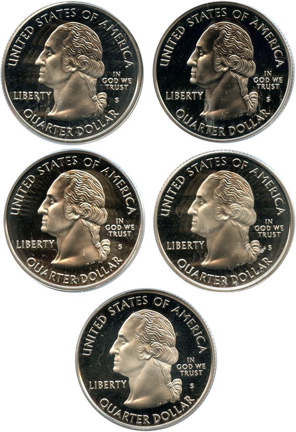 image for: 2005-S State Quarters Clad Proof Set 25c PCGS Proof 69 DCameo (5 coins)