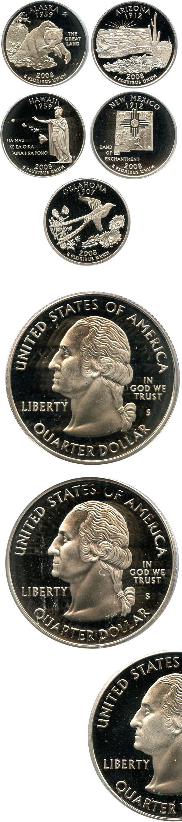 image for: 2008-S State Quarters Clad Proof Set 25c PCGS Proof 69 DCameo (5 coins)