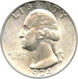 image for: 1934 25c PCGS MS64 (Light Motto)