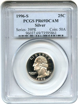 image for: 1996-S 25c PCGS Proof 69 DCameo (Silver)
