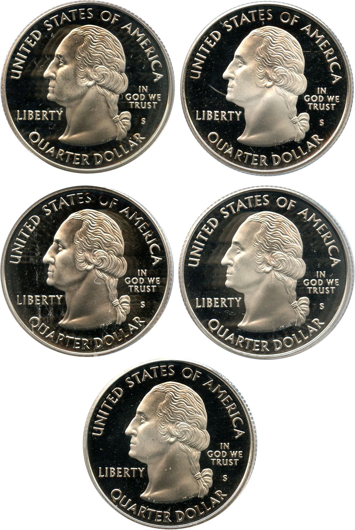 image for: 2008-S State Quarters Clad Proof Set 25c PCGS Proof 69 DCameo (5 coins)