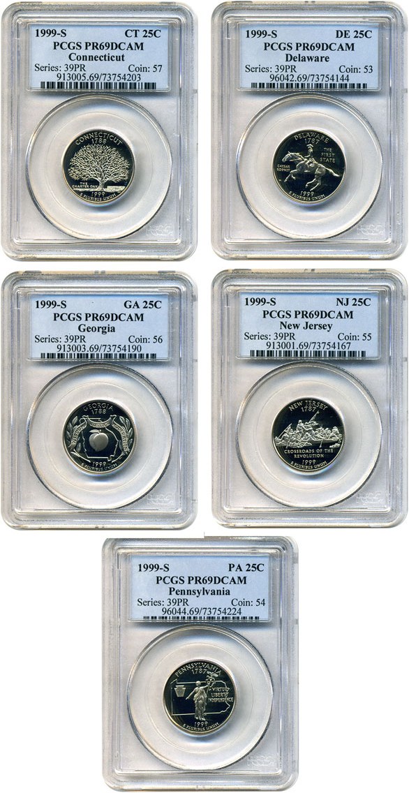 image for: 1999-S State Quarters Clad Proof Set 25c PCGS Proof 69 DCameo (5 coins)