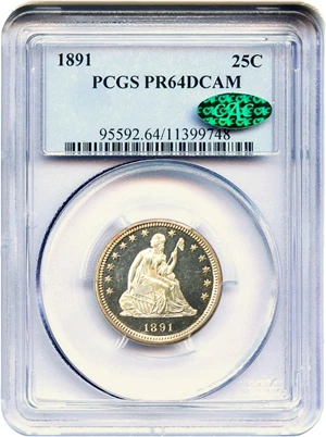 image for: 1891 25c PCGS/CAC Proof 64 DCameo