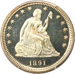 image for: 1891 25c PCGS/CAC Proof 64 DCameo