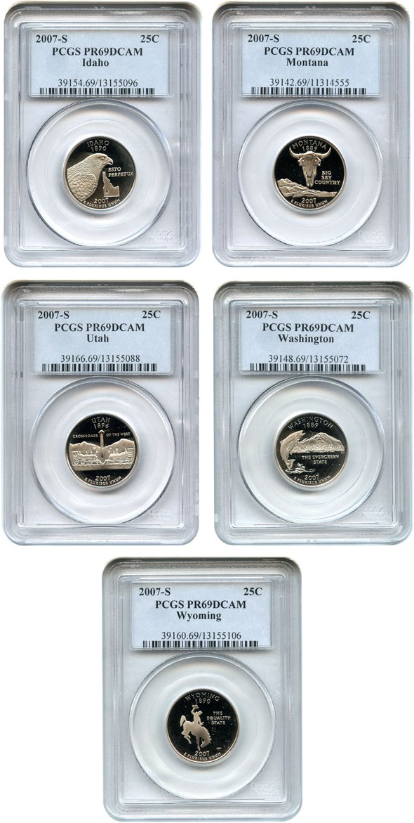 image for: 2007-S State Quarters Clad Proof Set 25c PCGS Proof 69 DCameo (5 coins)