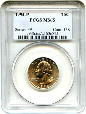 image for: 1994-P 25c PCGS MS65