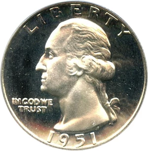 image for: 1951 25c PCGS Proof 67 Cameo