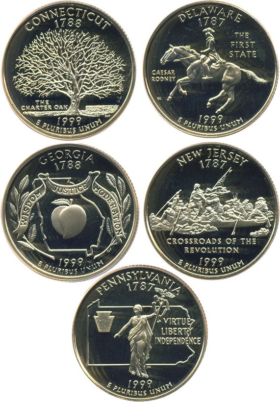 1999-S 25c Clad Quarters Proof Set, 5 Coins PR