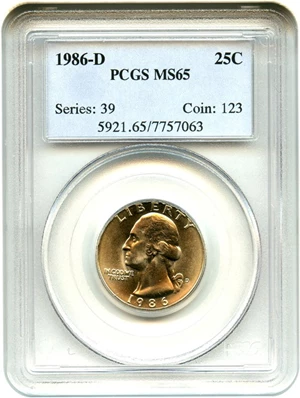 image for: 1986-D 25c PCGS MS65