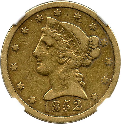 image for: 1852-C $5 NGC/CAC VF25