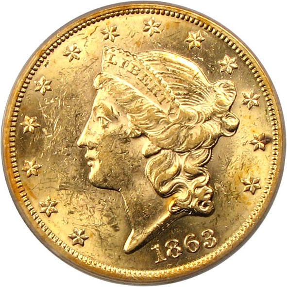 image for: 1863 $20 PCGS MS61