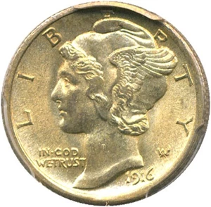 image for: 1916-D 10c PCGS Secure MS65 FB