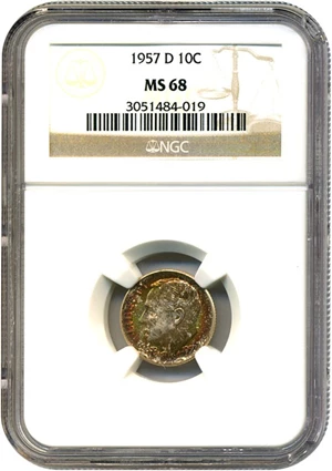 image for: 1957-D 10c NGC MS68 * Color *