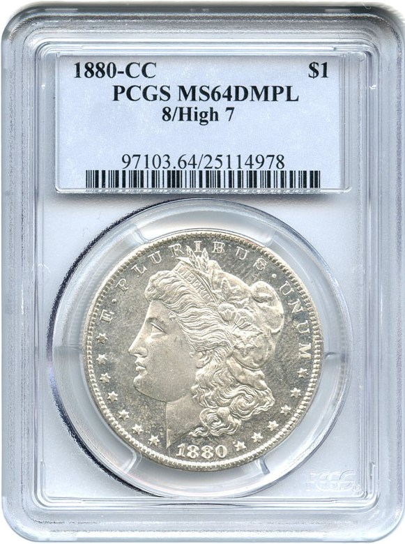 image for: 1880-CC $1 PCGS MS64 DMPL (8/High 7)