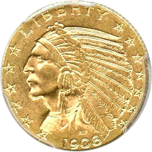image for: 1908-D $5 PCGS MS63