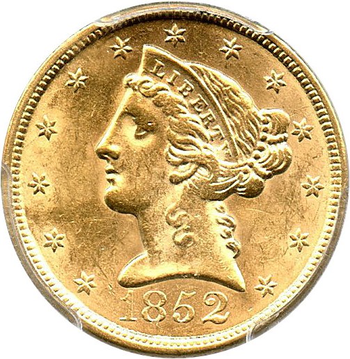 image for: 1852 $5 PCGS/CAC MS62