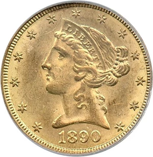 image for: 1890-CC $5 PCGS/CAC MS63