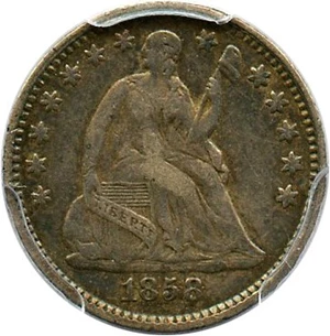 image for: 1858 H10c PCGS/CAC VF30 (Inverted Date)