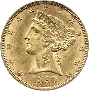 image for: 1890-CC $5 PCGS/CAC MS62