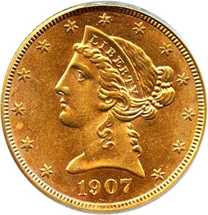 image for: 1907-D $5 PCGS MS64