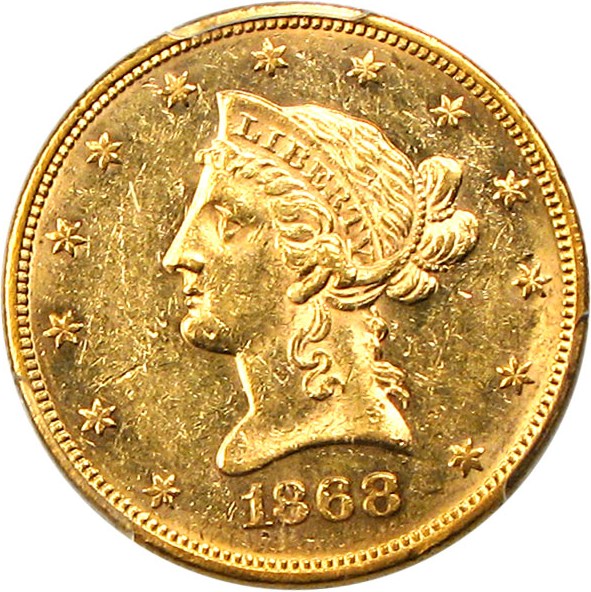 image for: 1868 $10 PCGS AU58 * Only 1 Finer at PCGS *