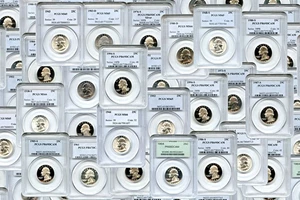 image for: Near Complete Set of Washington Quarters Certified by PCGS