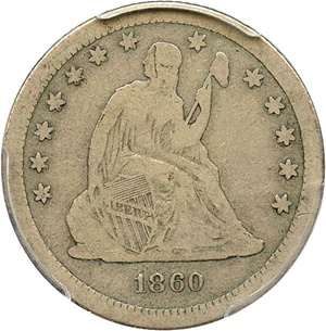image for: 1860-S 25c PCGS/CAC VG-8