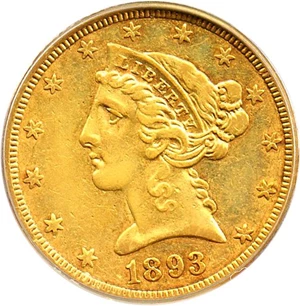 image for: 1893-CC $5 PCGS XF45 OGH