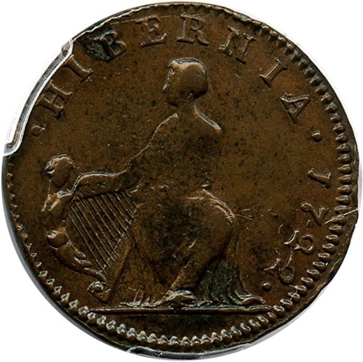 image for: 1722 Hibernia 1/2 P PCGS/CAC AU55 (Harp Left)