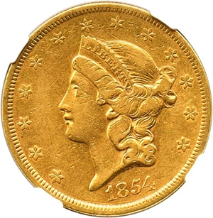 image for: 1854 $20 NGC/CAC XF45 (Small Date)