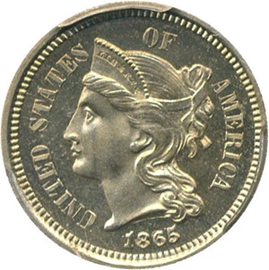 image for: 1865 3cN PCGS/CAC Proof 66 Cameo