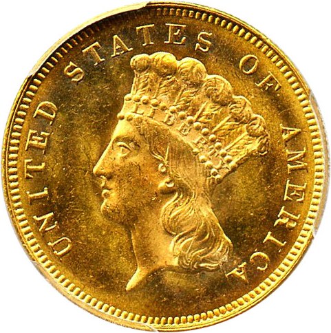 image for: 1880 $3 PCGS/CAC MS64 - Super low mintage coin!