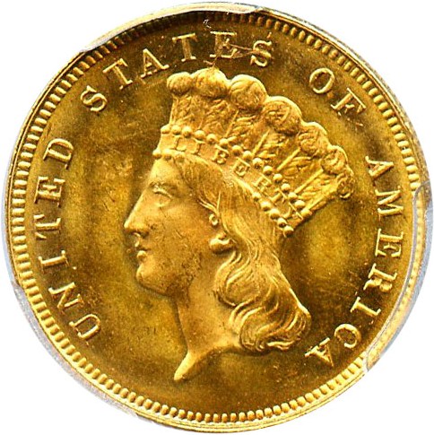 image for: 1880 $3 PCGS/CAC MS64+ * Super low mintage coin! *