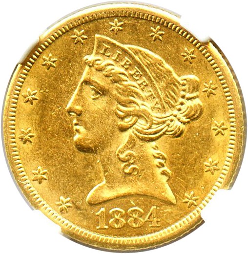 image for: 1884-CC $5 NGC AU55