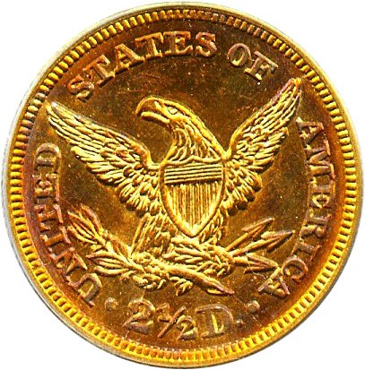 image for: 1845 $2 1/2 PCGS MS61 * Colorful Toning *