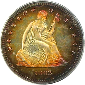 image for: 1862 25c PCGS/CAC Proof 65 * Incredible Colors *