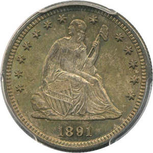 image for: 1891-S 25c PCGS/CAC MS65 - Pretty Toning