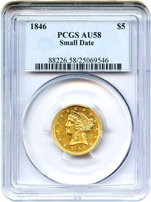 image for: 1846 $5 PCGS AU58 (Small Date)