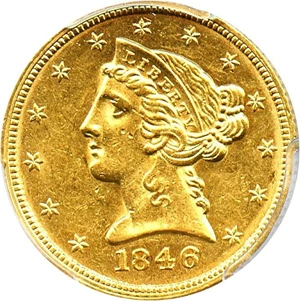 image for: 1846 $5 PCGS AU58 (Small Date)