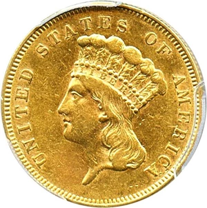 image for: 1857 $3 PCGS/CAC AU50