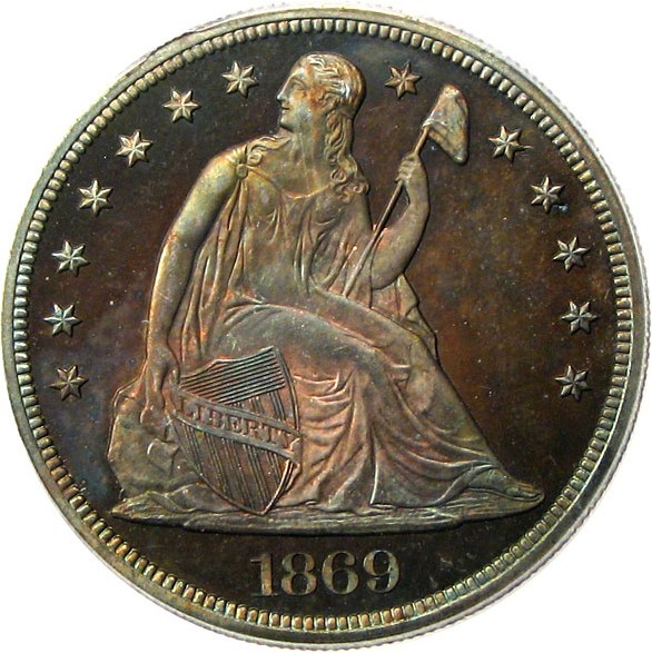 image for: 1869 $1 PCGS/CAC Proof 65 * Color *